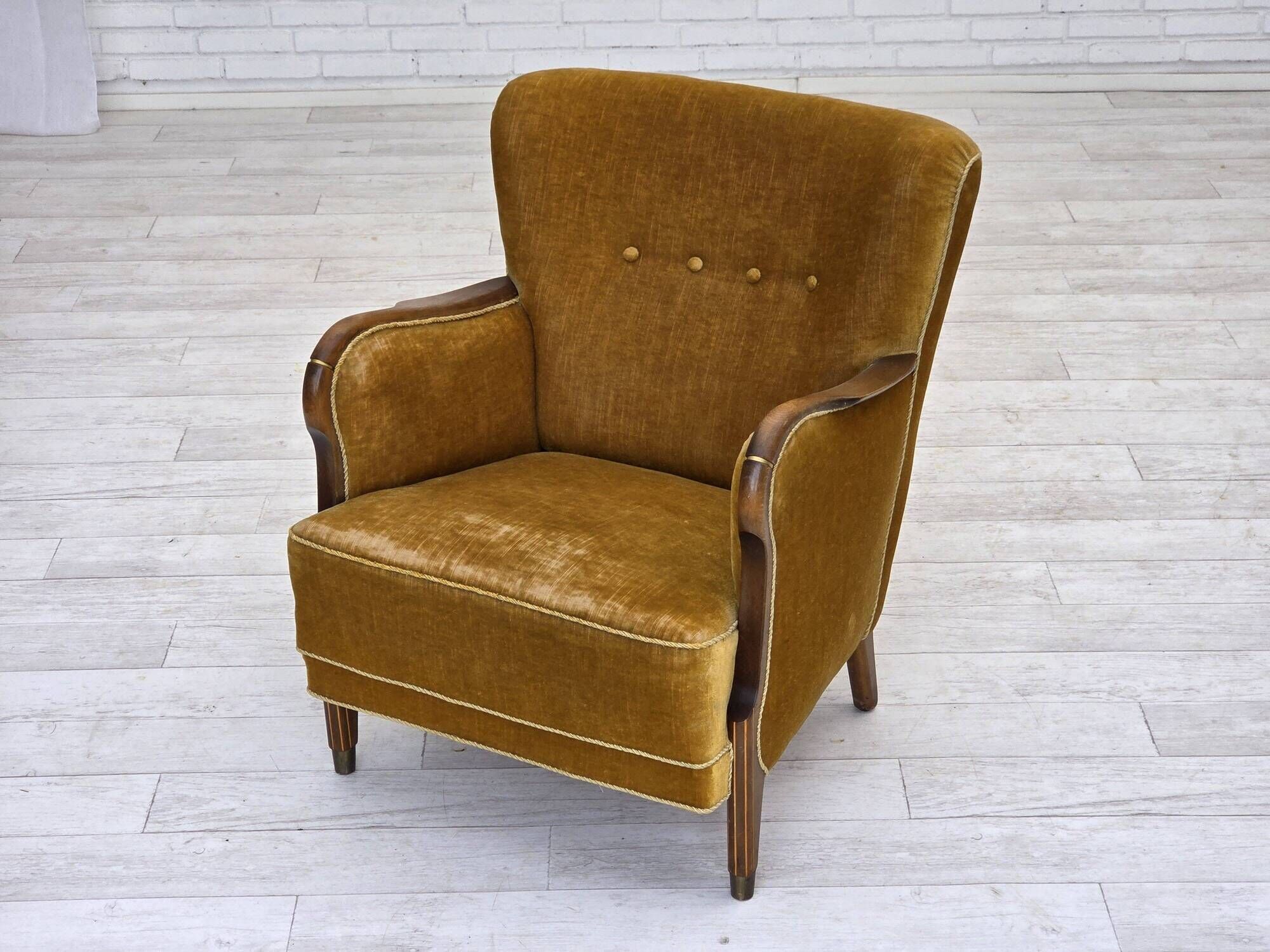 1960s, Danish armchair, furniture velour, beech wood, original.