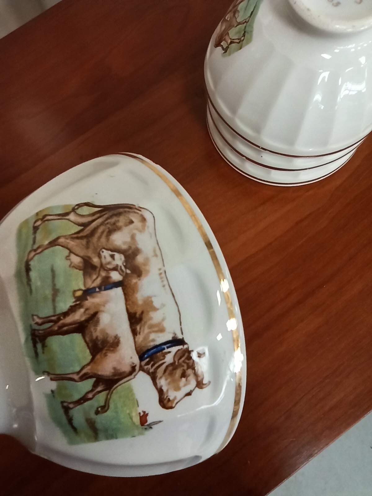 Set 6 bowls cow creamer semi porcelain old