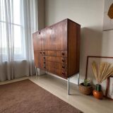 Vintage wooden bar cabinet with chrome frame