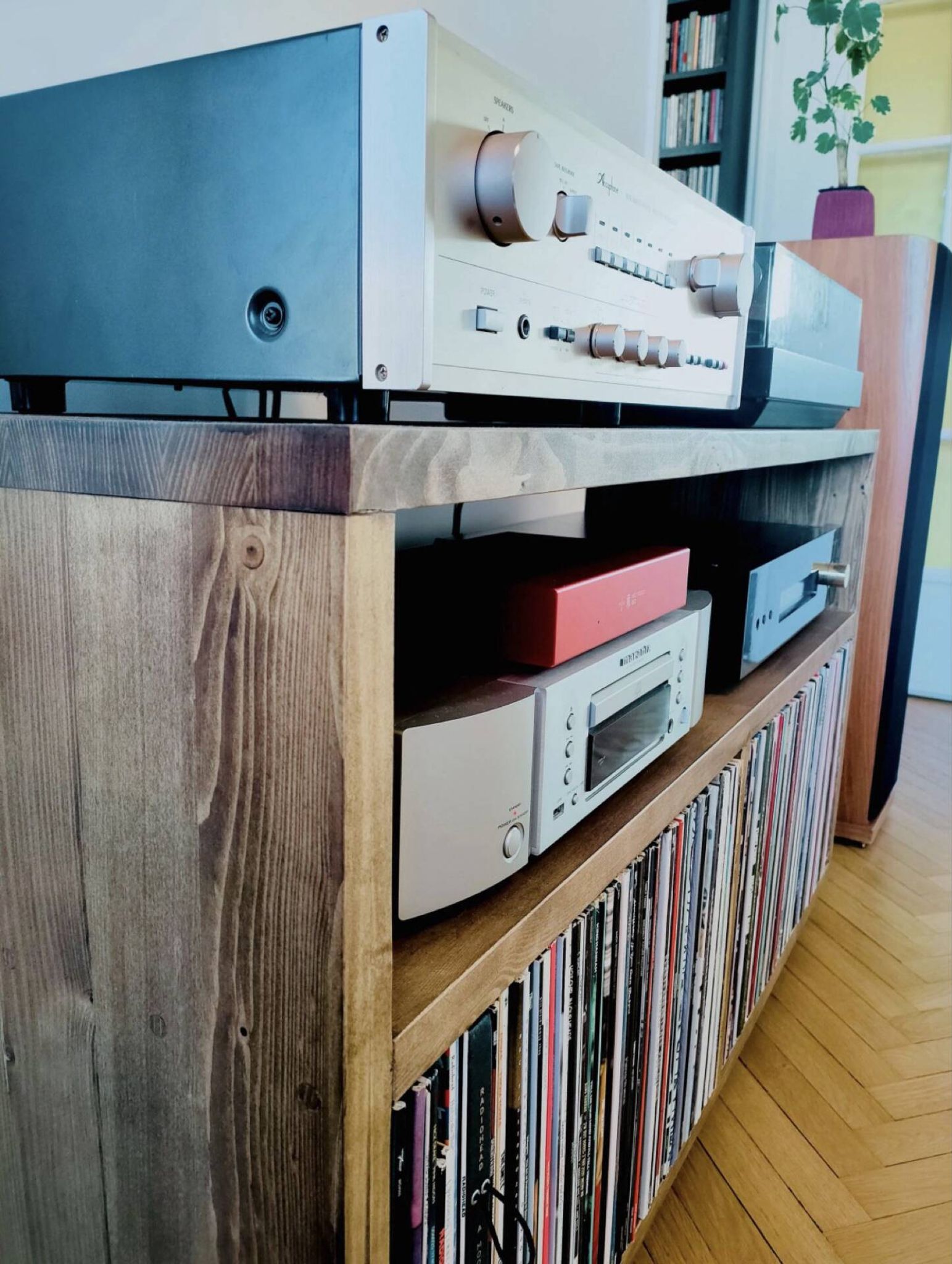 Meuble Vinyle en bois massif, rangement pour disques vinyles