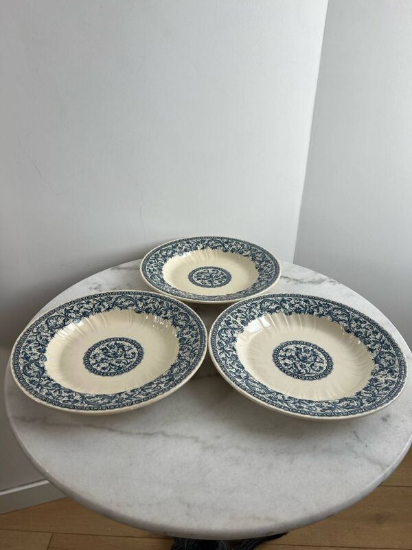 Lot de 3 assiettes creuses gien 1937 guirlandes