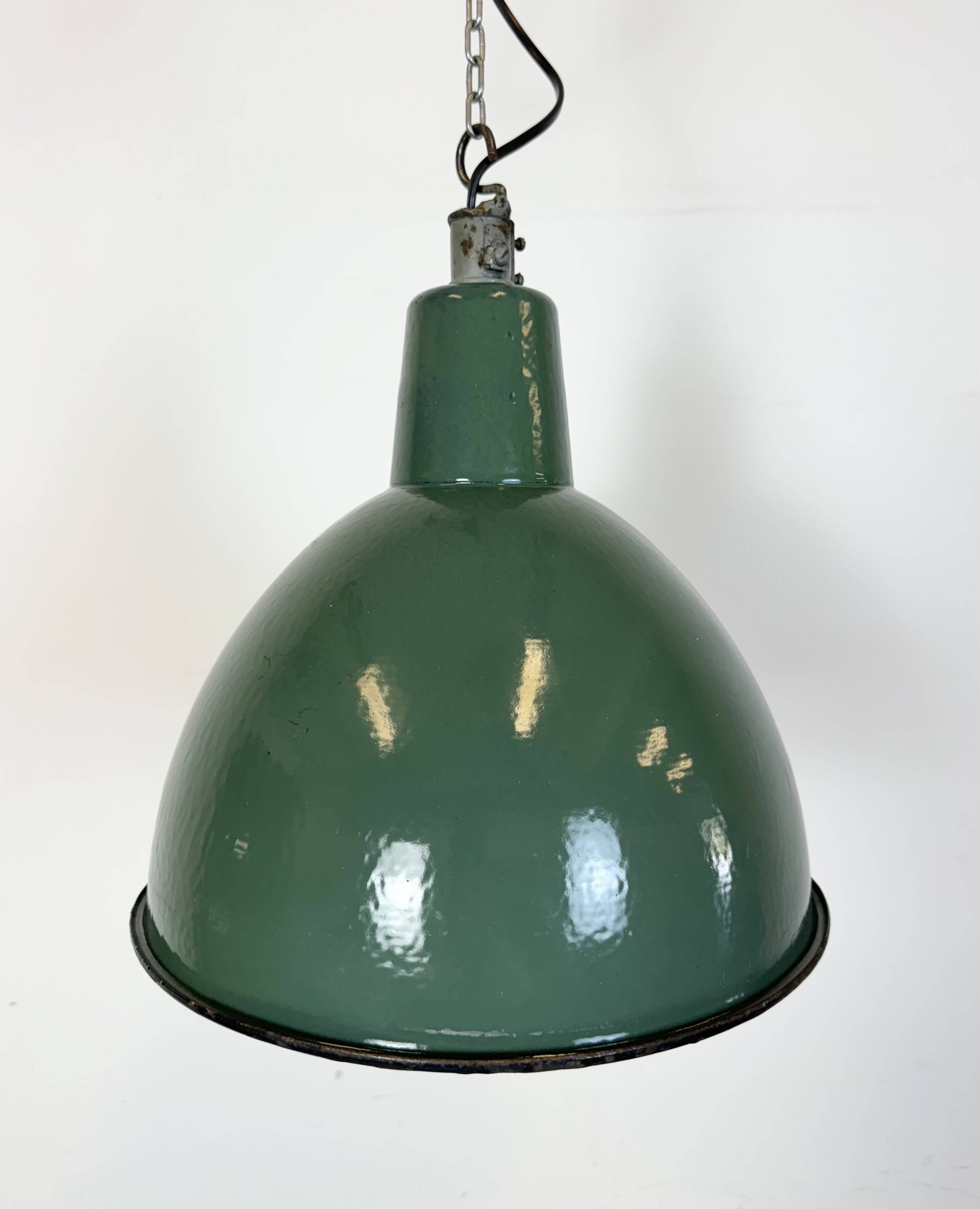 Industrial Green Enamel Factory Pendant Lamp, 1960s