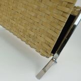 1970s vintage magazine rack newspaper holder chrome leather bamboo