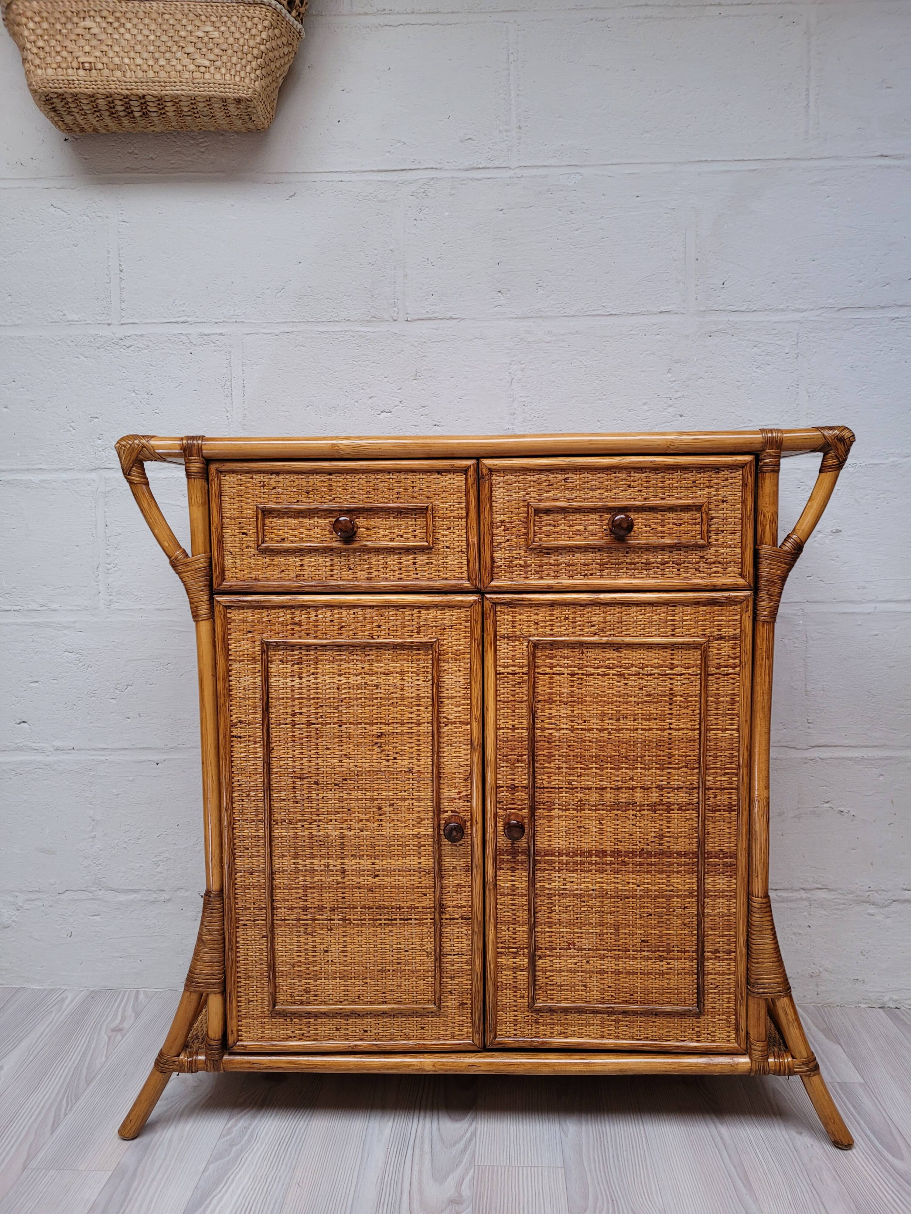 Bamboo and rattan chest of drawers from the 60s