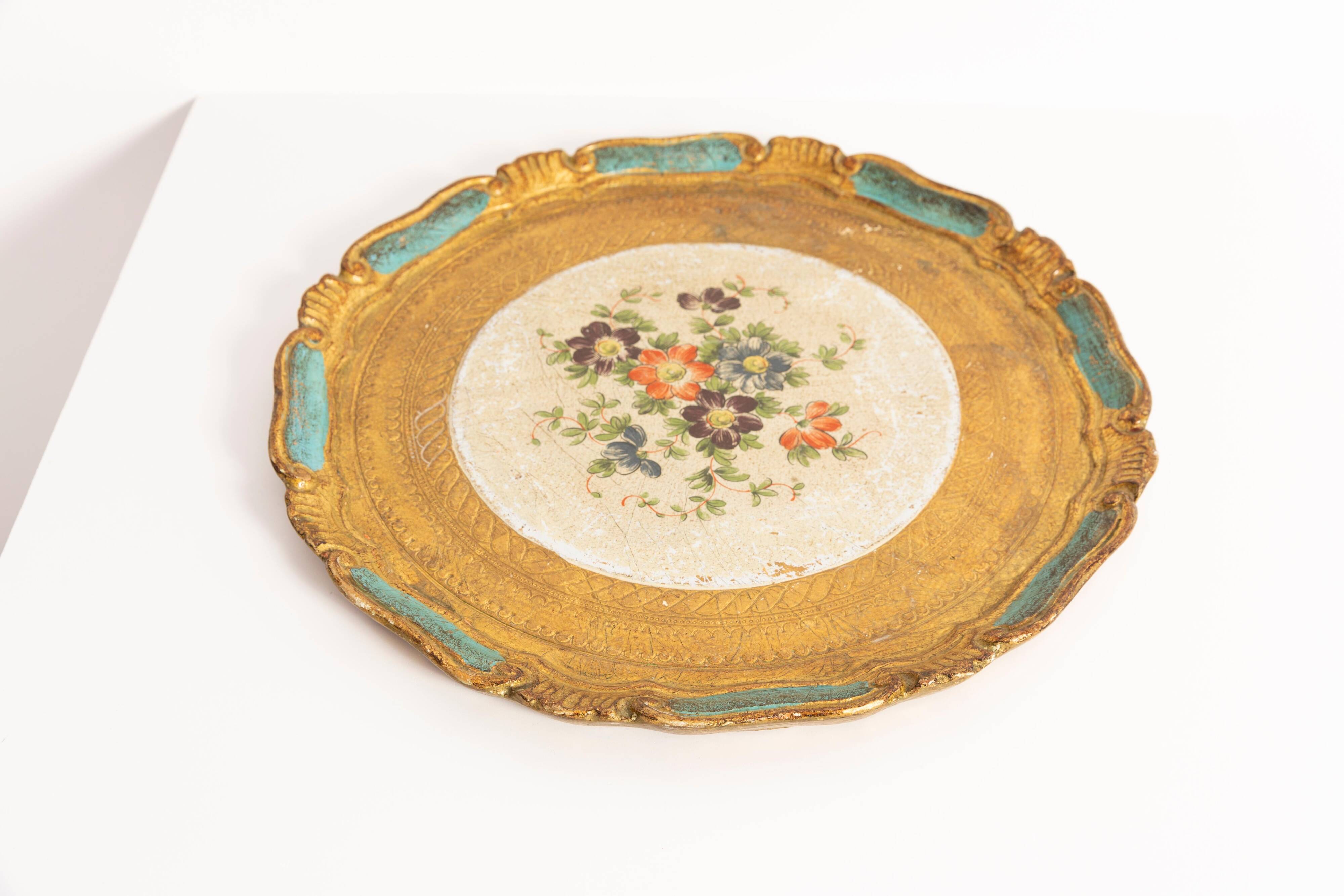 Vintage light blue decorative wooden plate, Italy, 1960s.