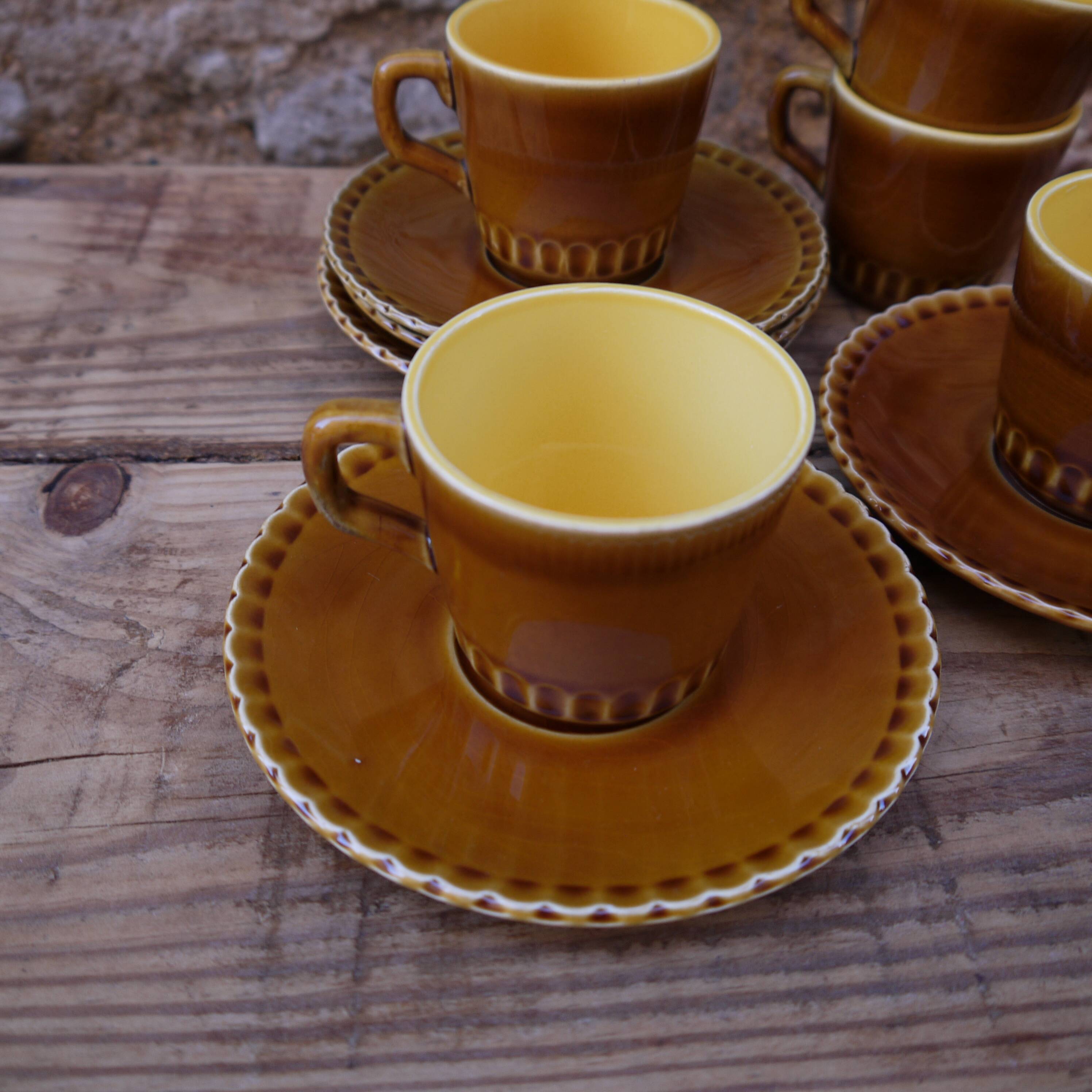 Lot of five cups and saucers Digoin