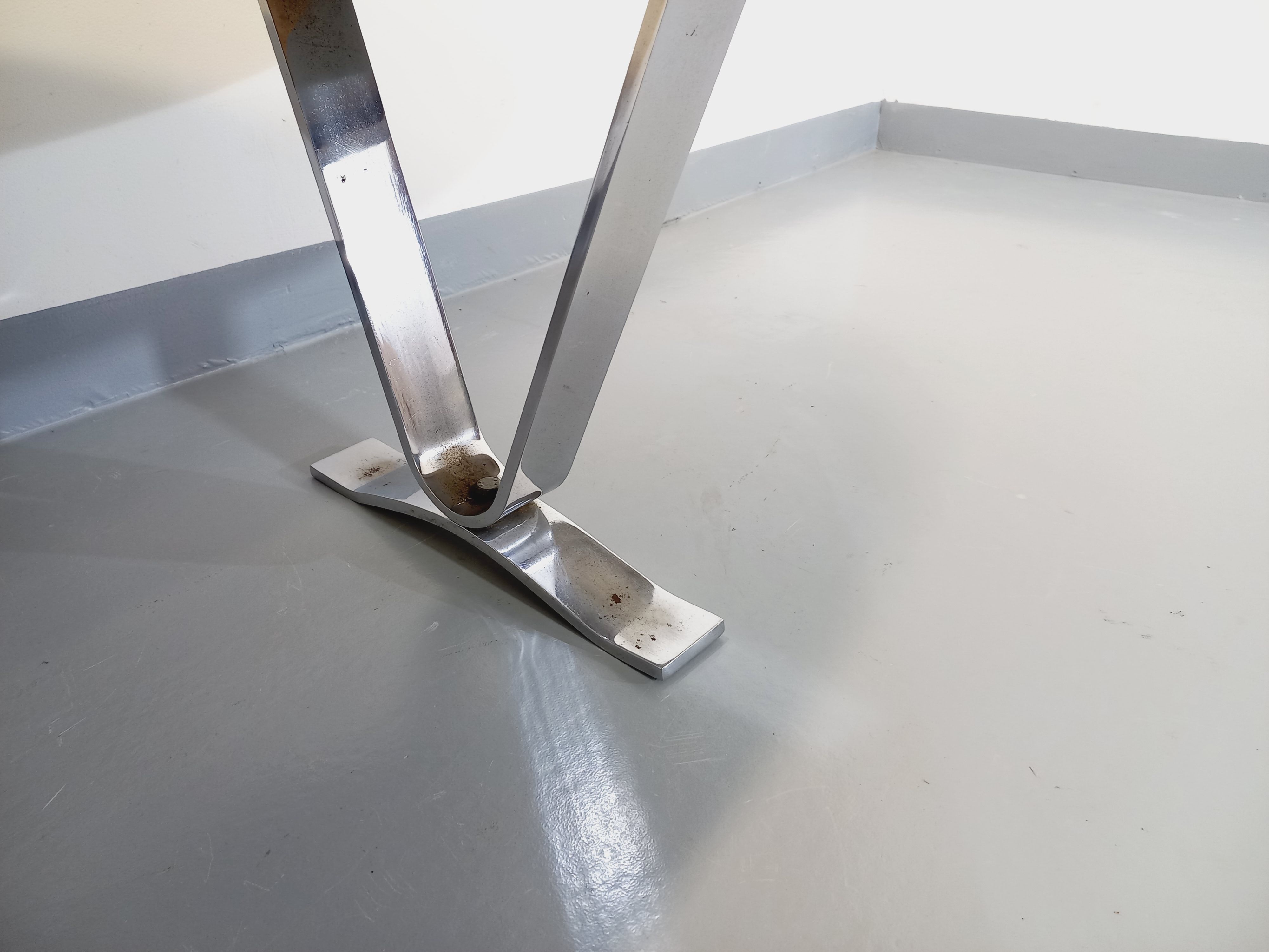 Vintage oval coffee table in stone and chromed metal from the 70s