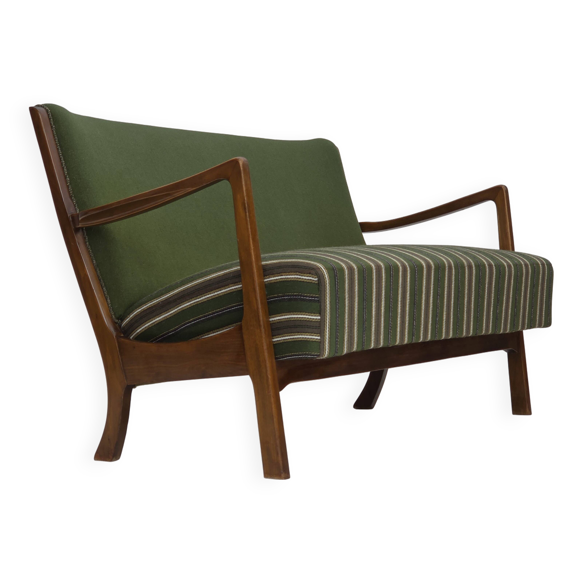 1960s, Danish 2-seater sofa, furniture wool, beech wood, original.
