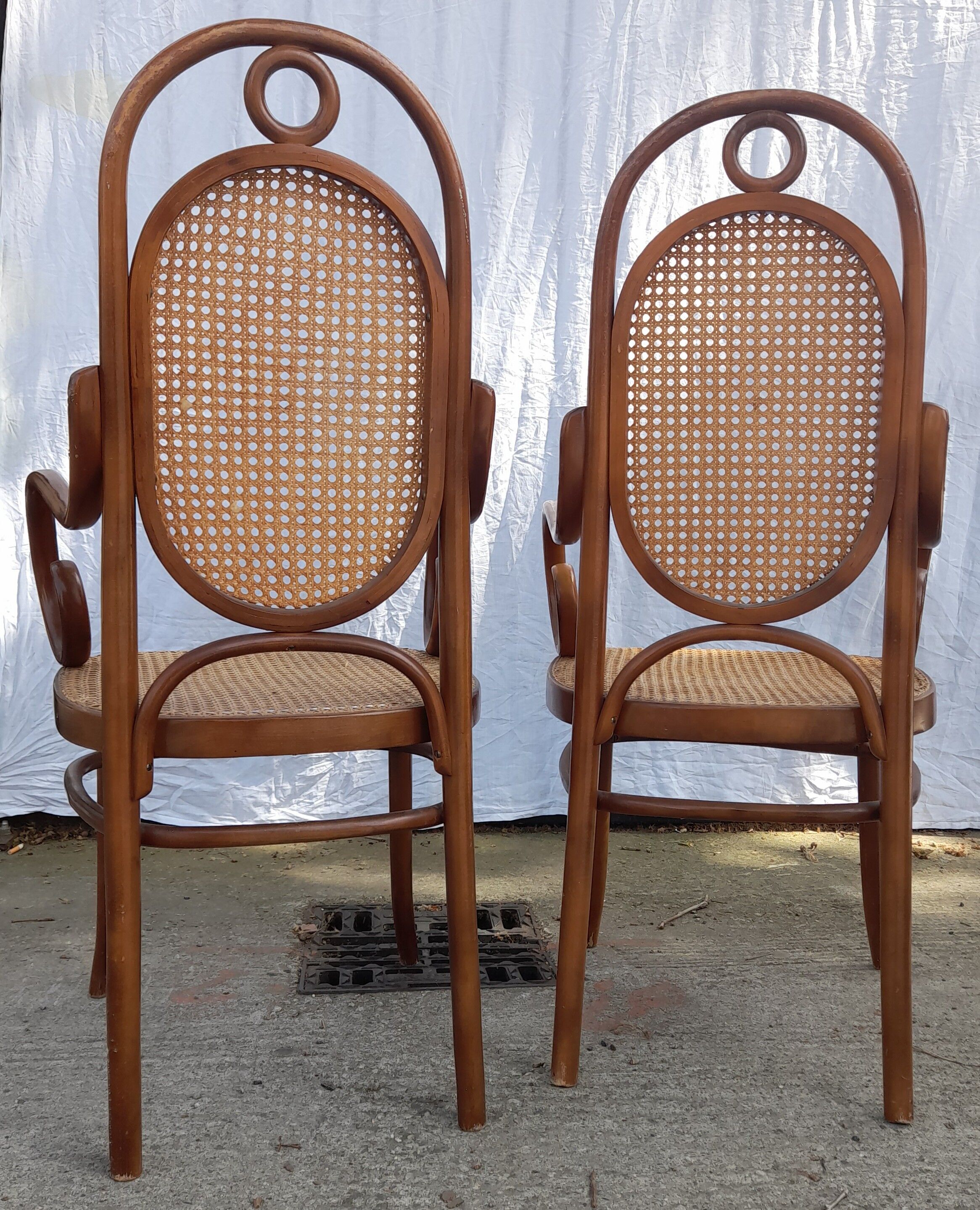 Pair of Thonet style armchairs canned and wood turned