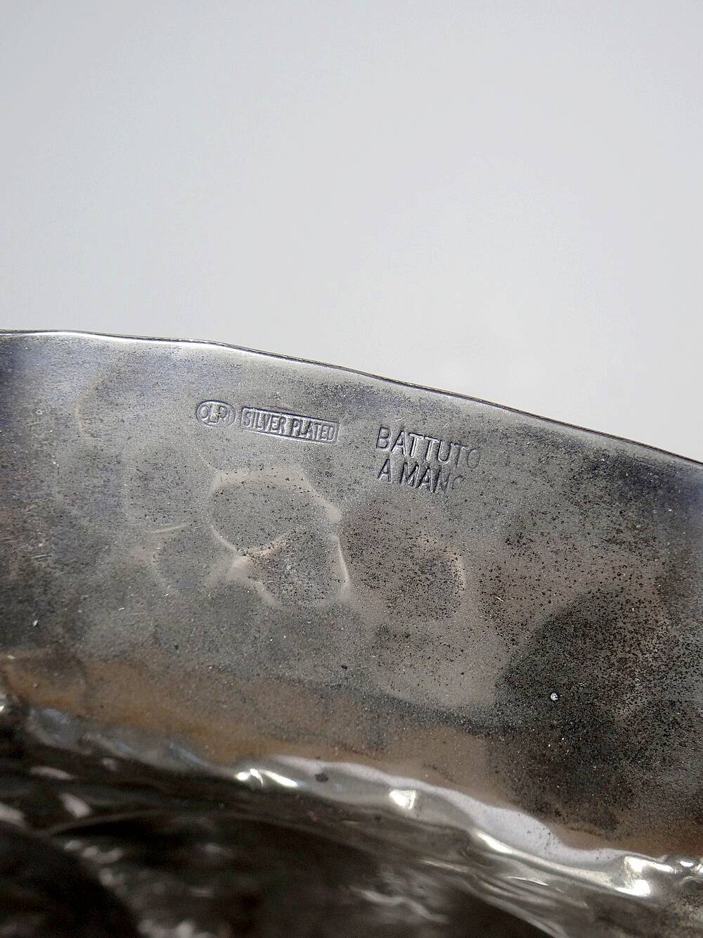 Large basin, bowl, Olri Italy vintage 50s Silver plated hammered