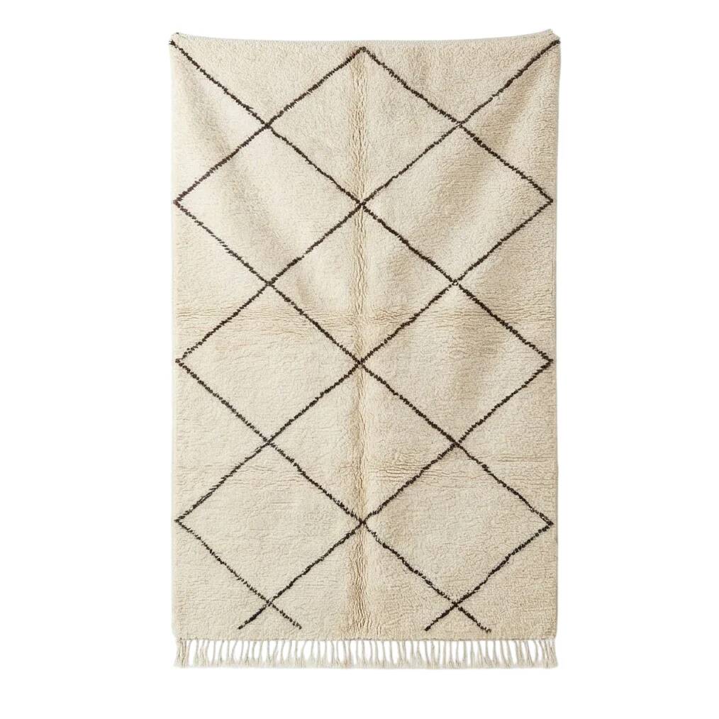 White Berber rug with black diamonds 200x300 cm