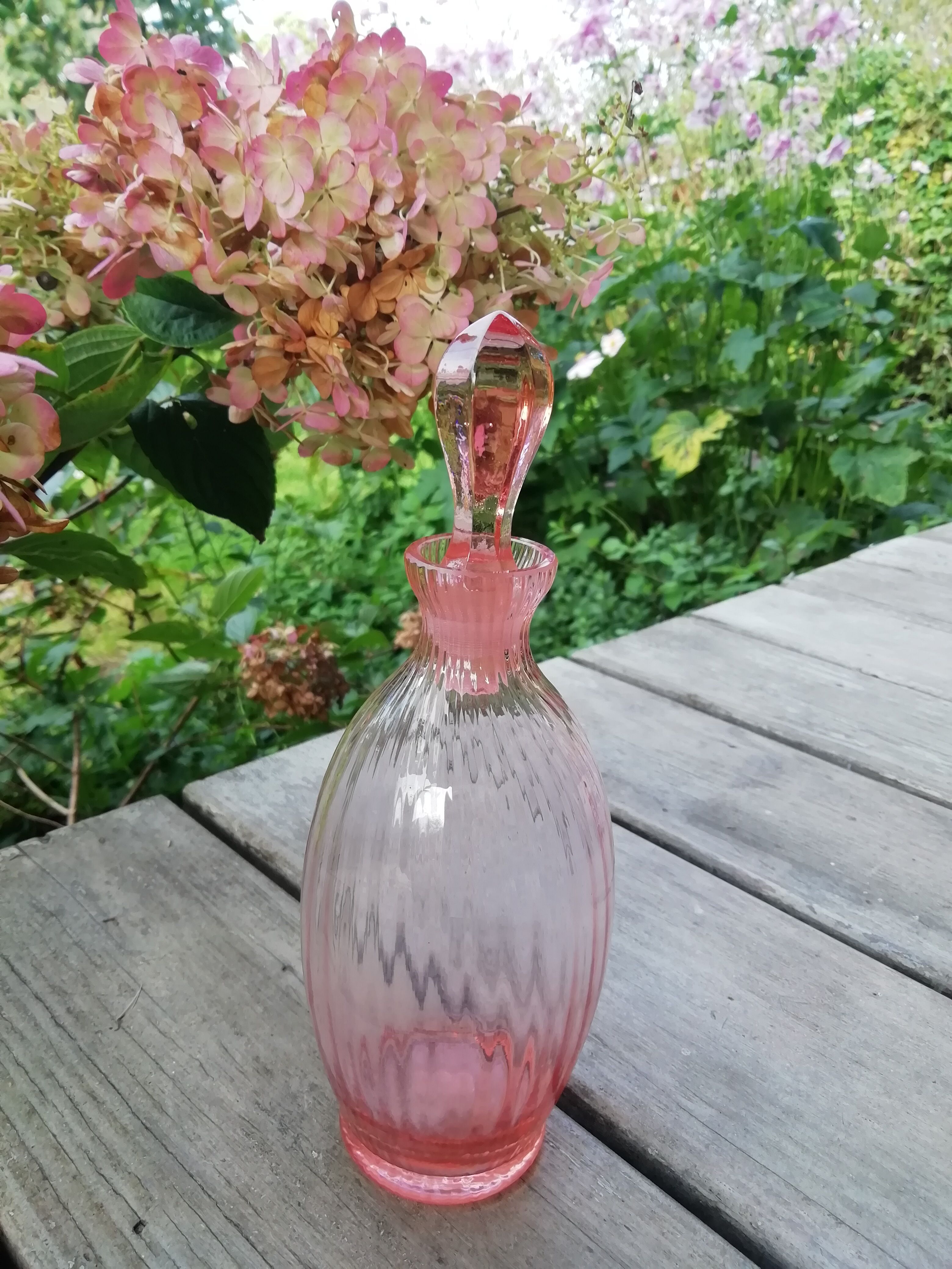 Pink glass liquor decanter