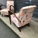 Pair of armchairs art deco fabrics of beech fabrics varnished