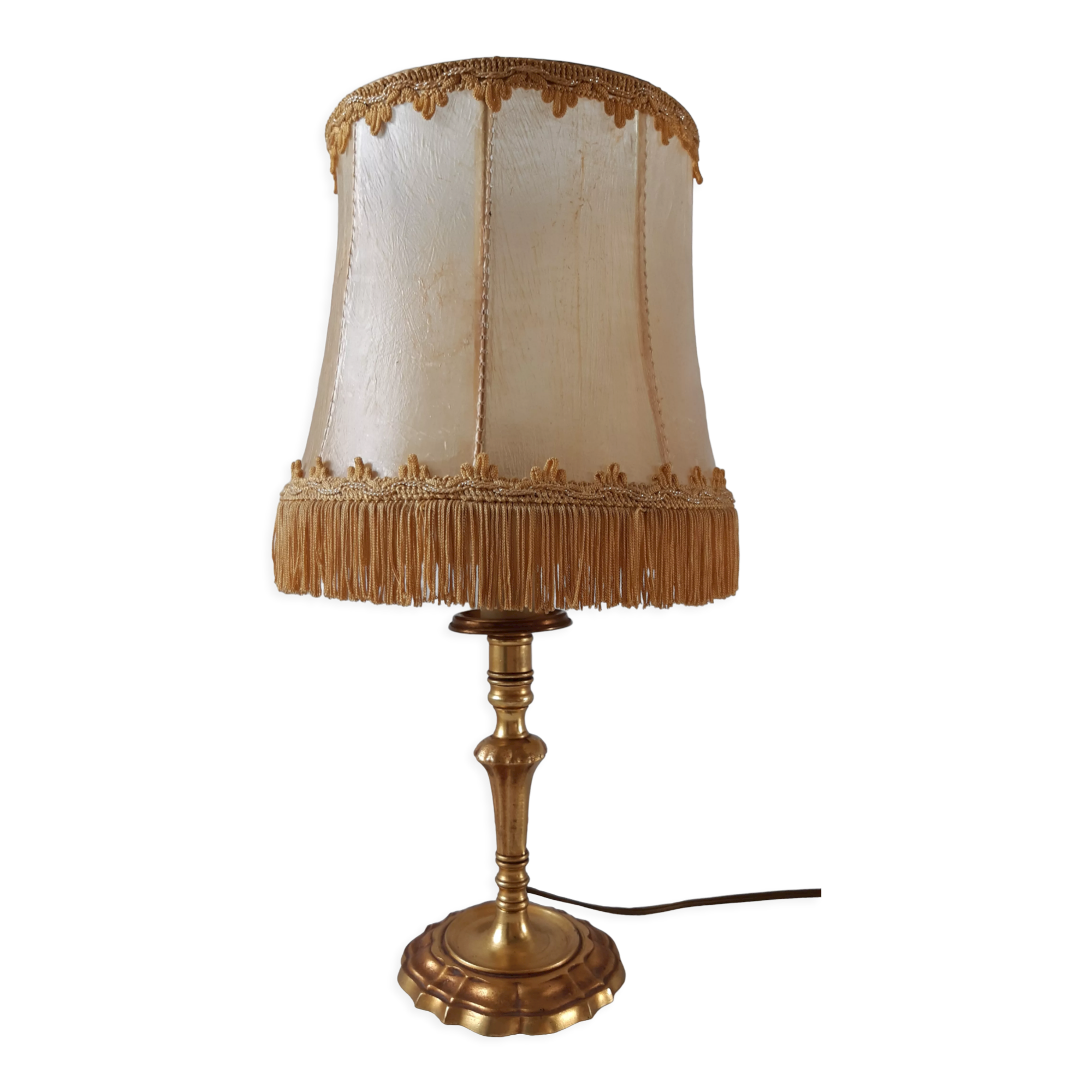 Old lamp in gilded steel and mother-of-pearl lampshade 60-70s