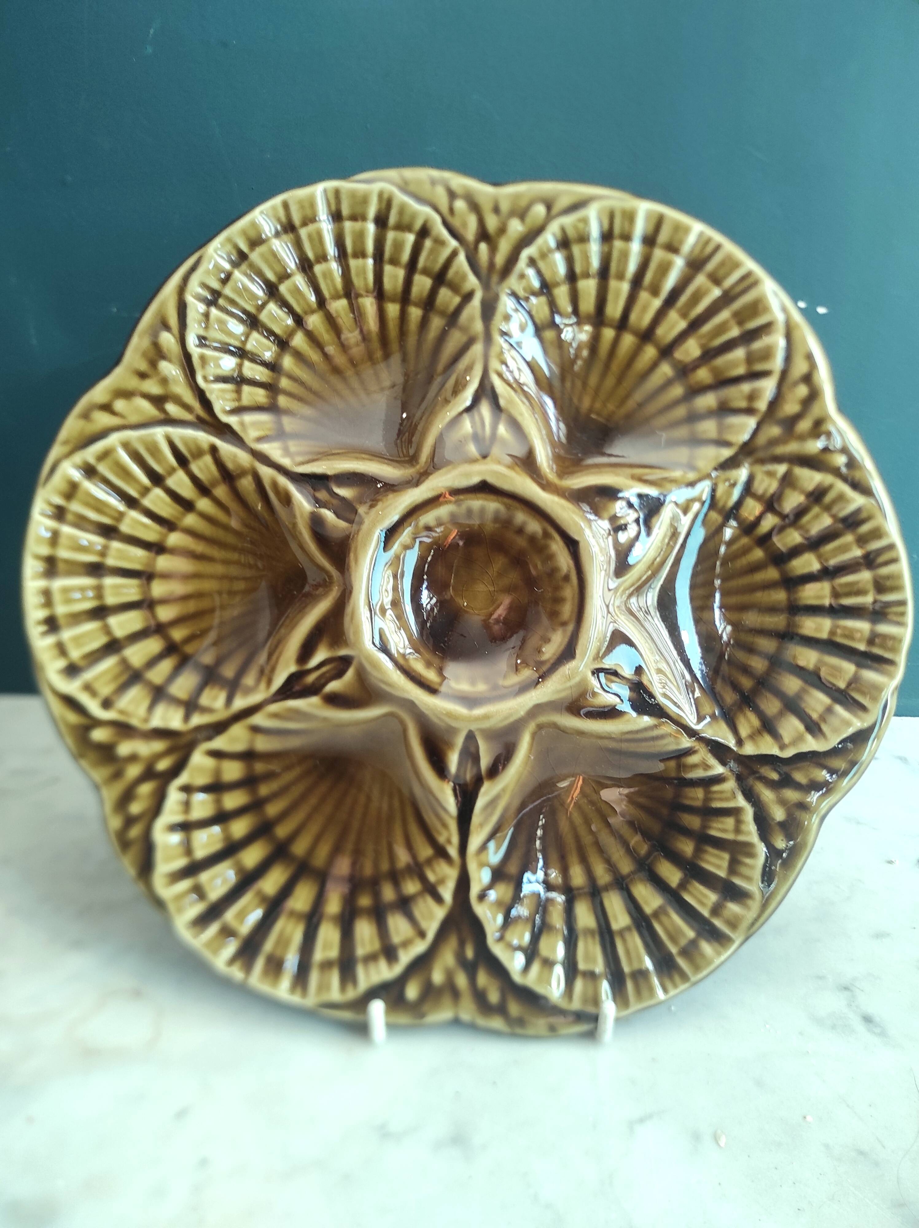 Vintage French majolica oyster plate from Sarreguemines