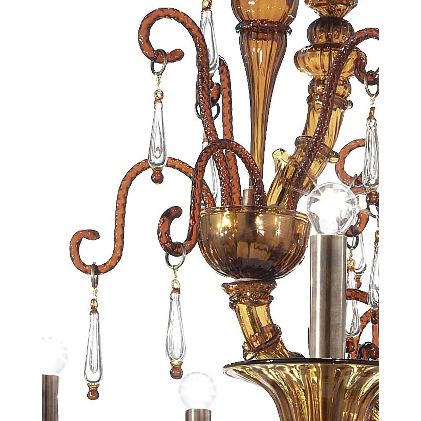 Handcrafted Modern Brown Ca’ Rezzonico Chandelier With Curled Murano Glass