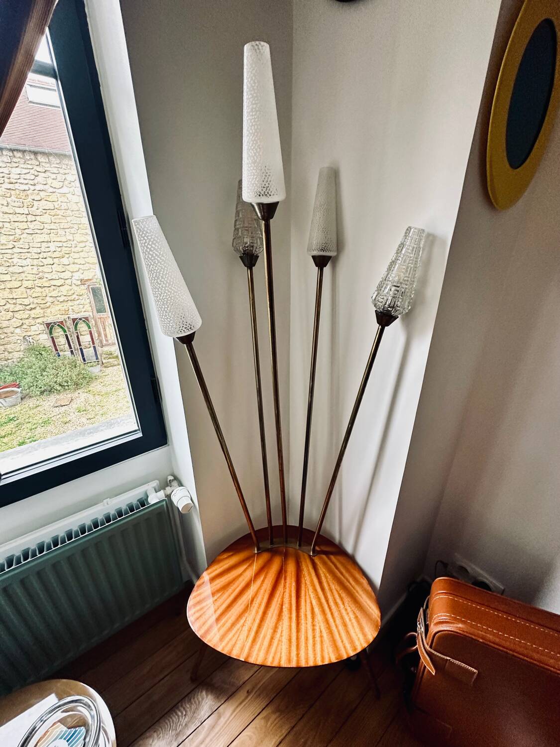 Vintage floor lamp with wooden shelf 50'