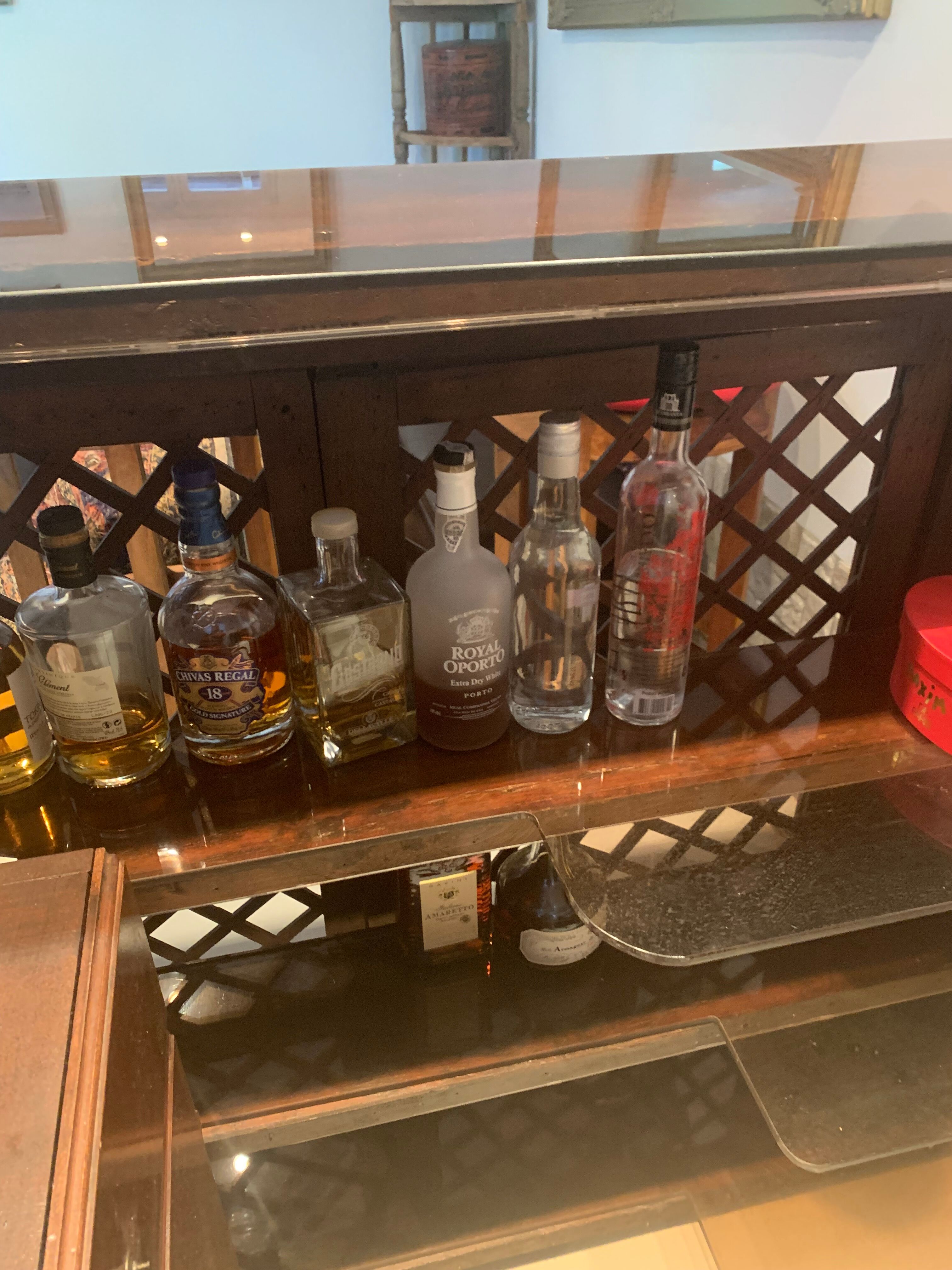 Vintage corner bar with fridge, corner unit/sink