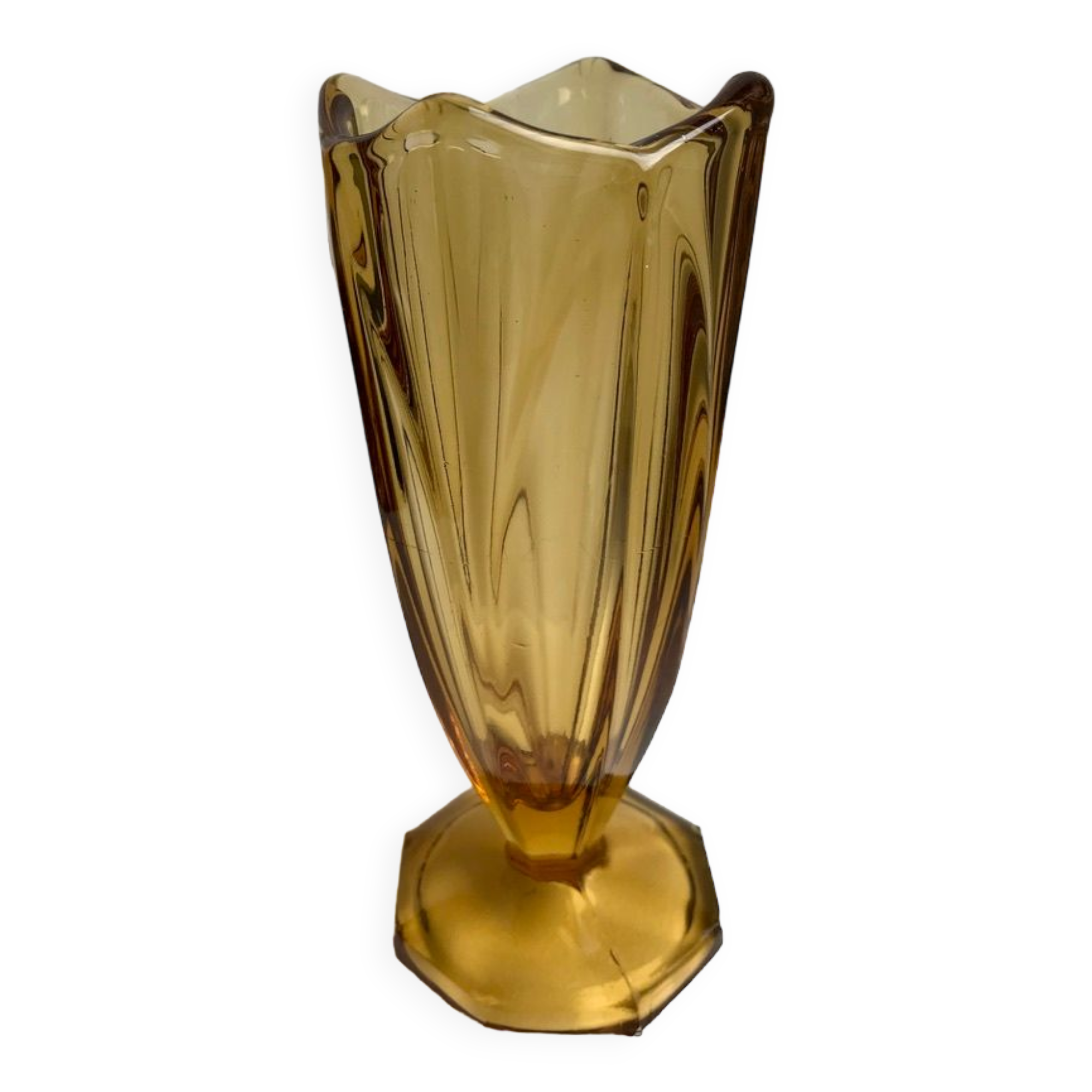 Amber molded glass vase 70s