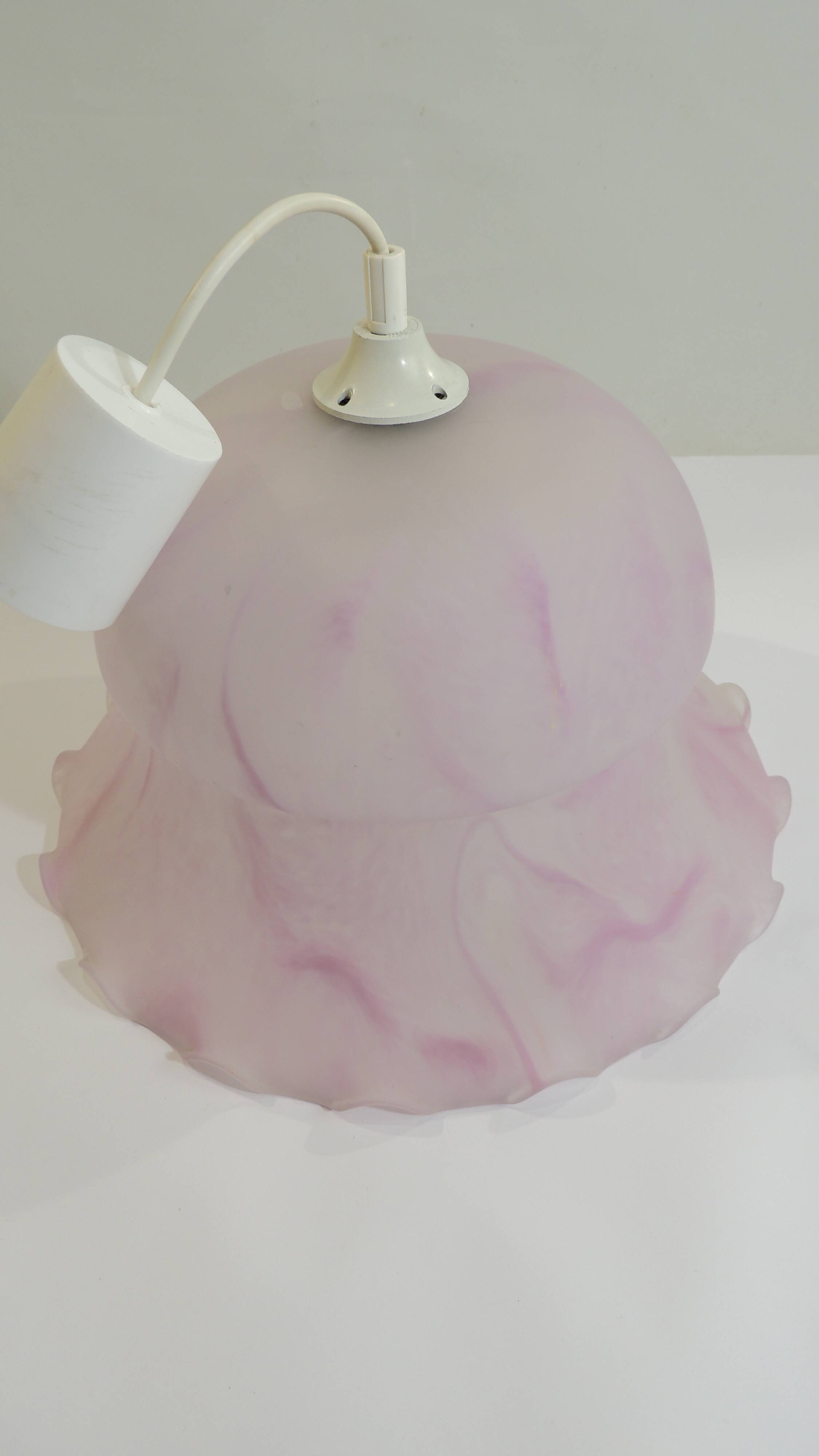 White and pink frosted glass pendant light/Vintage/1970s