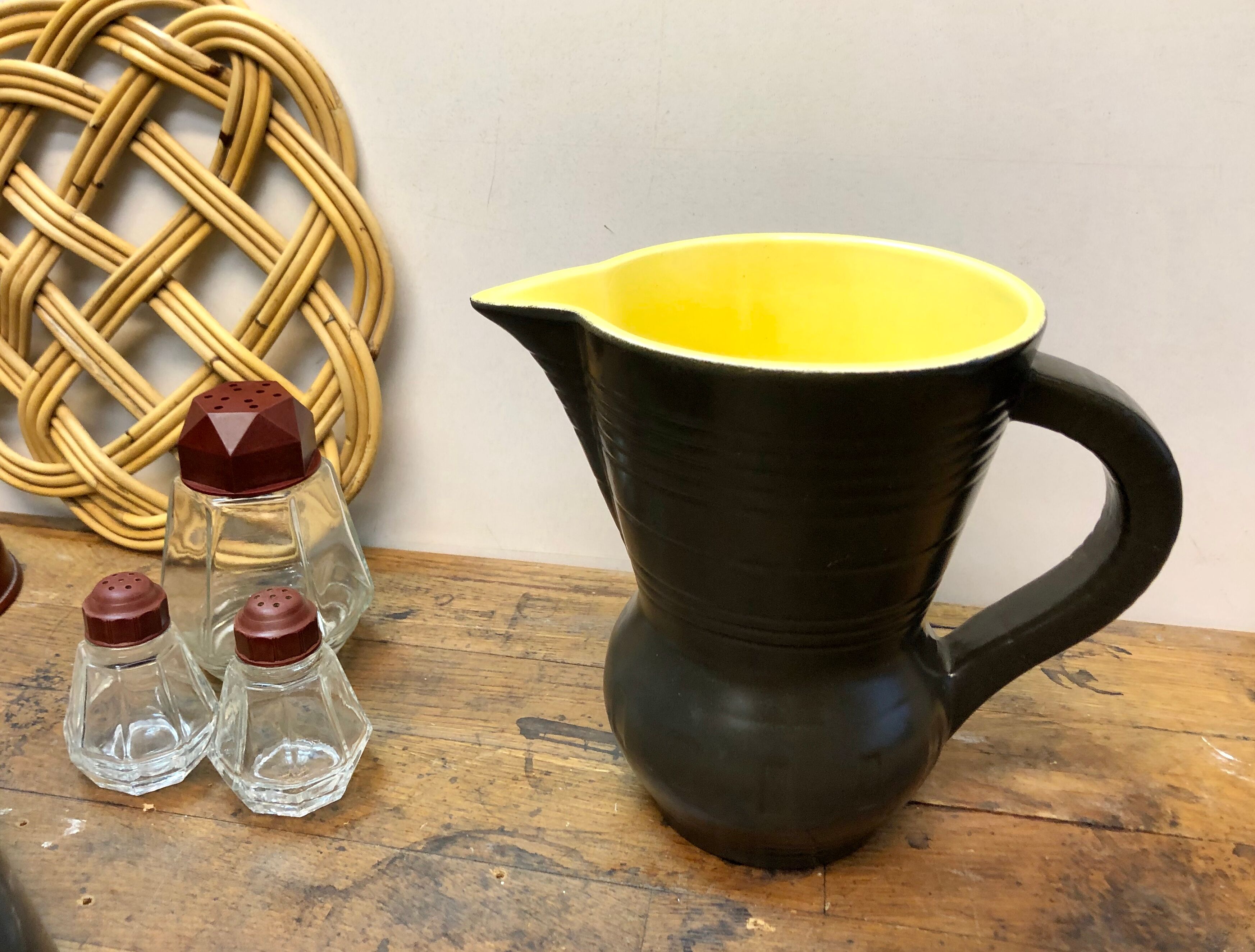 Digoin Sarreguemines vintage black lead ceramic pitcher 60s