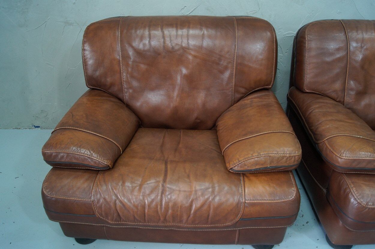 A pair of vintage Italian leather Lounge Chairs, 1970s
