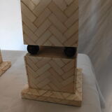 Pair of obelisk in bone marquetry, 70s