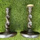 Pair of English oak Barley Twist candlesticks