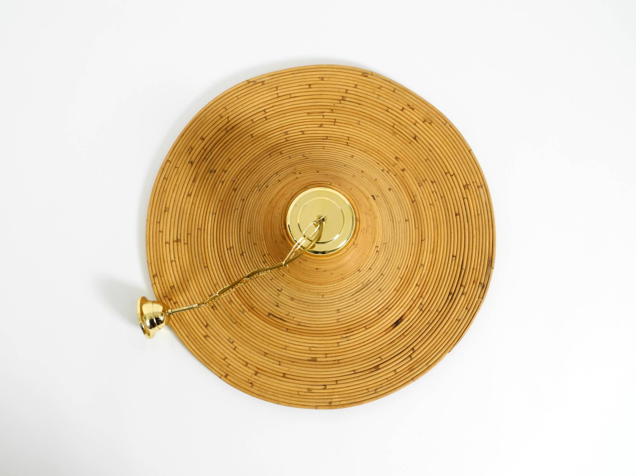 Beautiful, large Italian 1970s bright bamboo wood ceiling pendant lamp