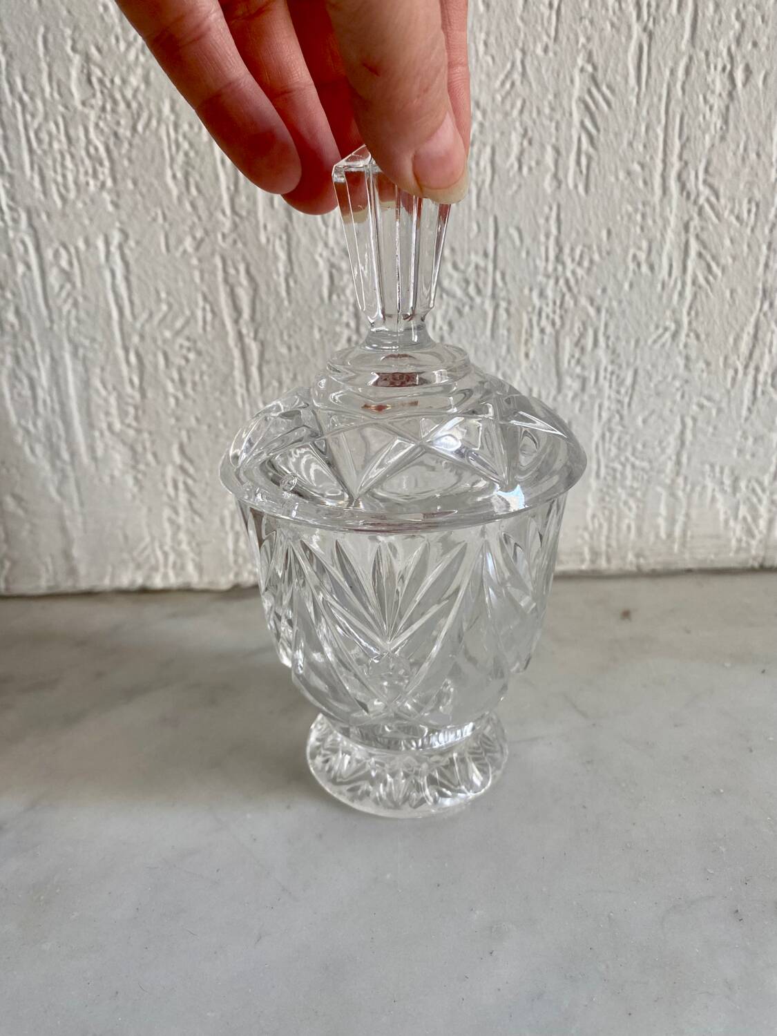 Vintage chiseled glass candy dish