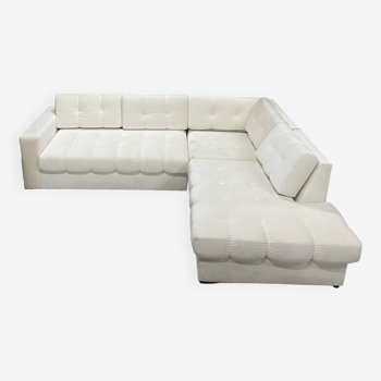 Corner sofa in light beige velvet