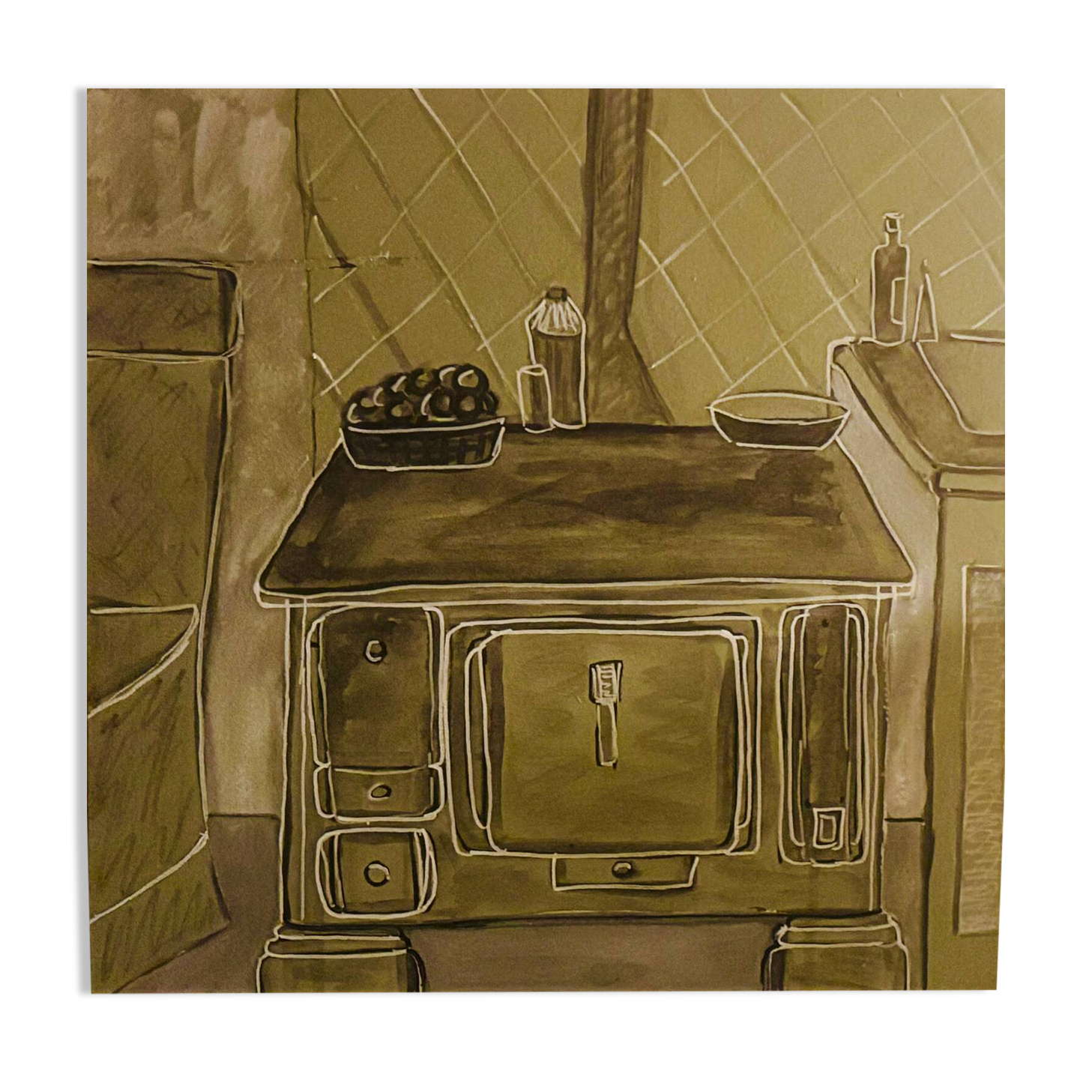 Painting depicting a stove