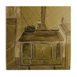 Painting depicting a stove