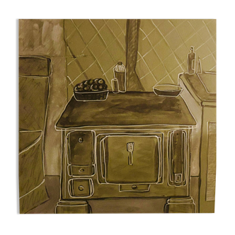 Painting depicting a stove