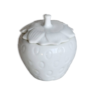 White porcelain sugar bowl / candy dish in the shape of a strawberry