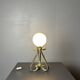 Midcentury brutalist wrought iron and opaline table lamp, Spain ca 1960s