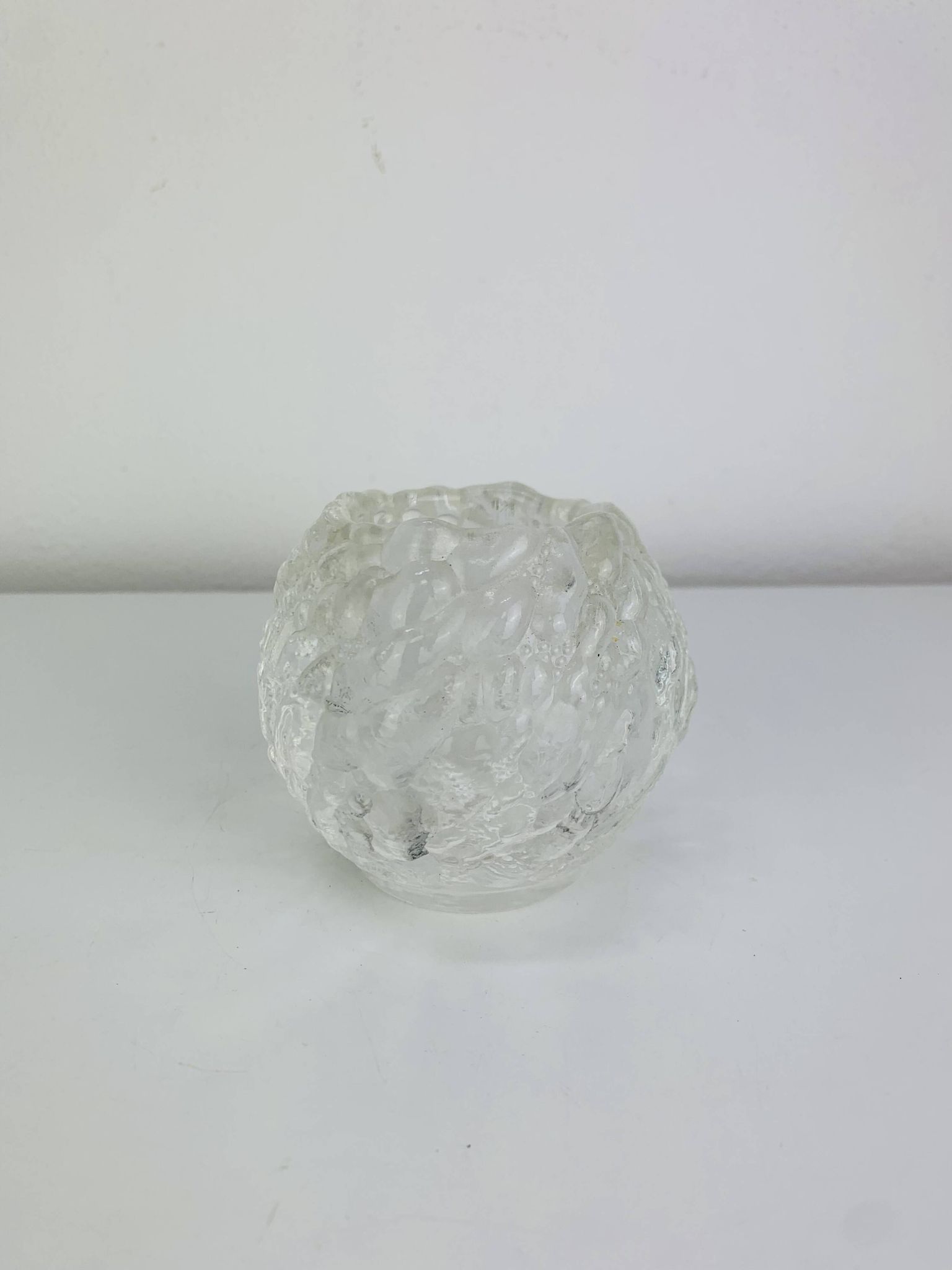 Cut glass candle holder, sphere, snowball style Kosta Boda