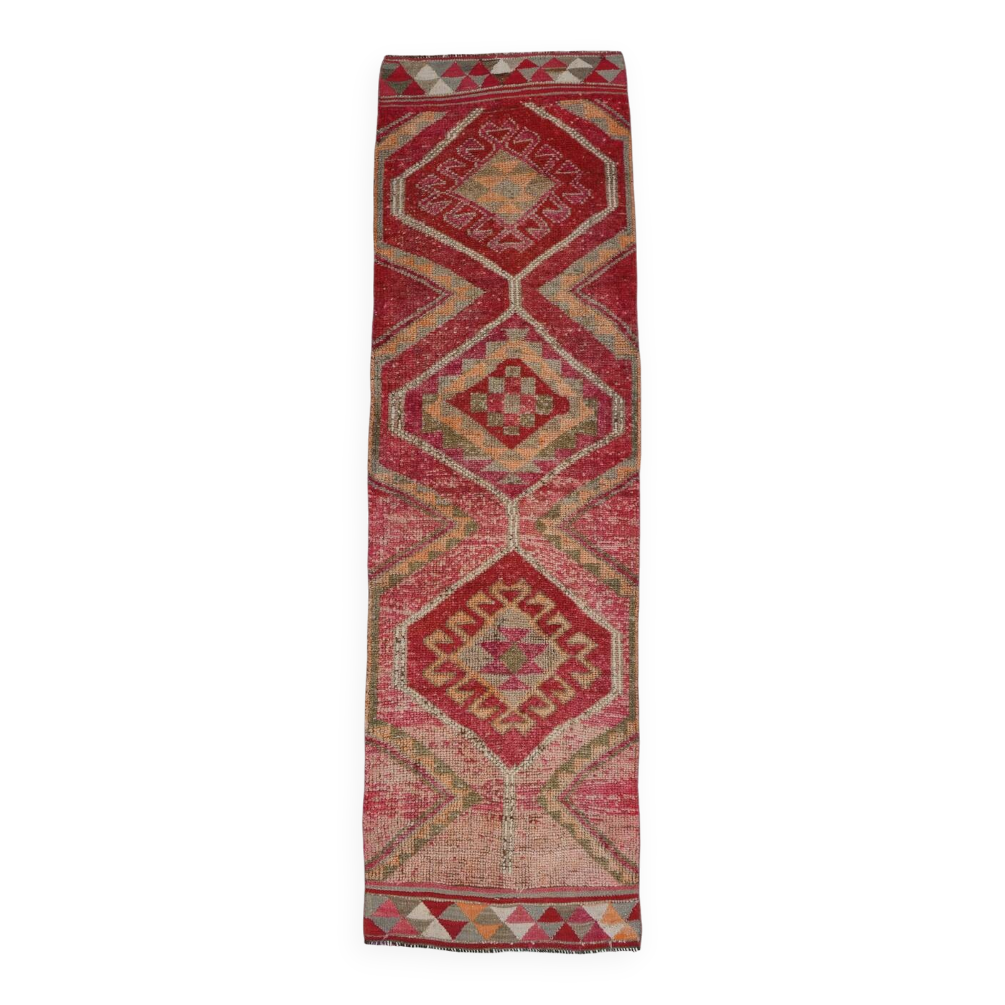 3x10 Red Pink Oriental Vintage Runner Rug, 95x317Cm