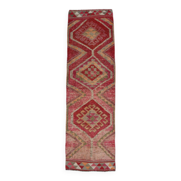3x10 Red Pink Oriental Vintage Runner Rug, 95x317Cm