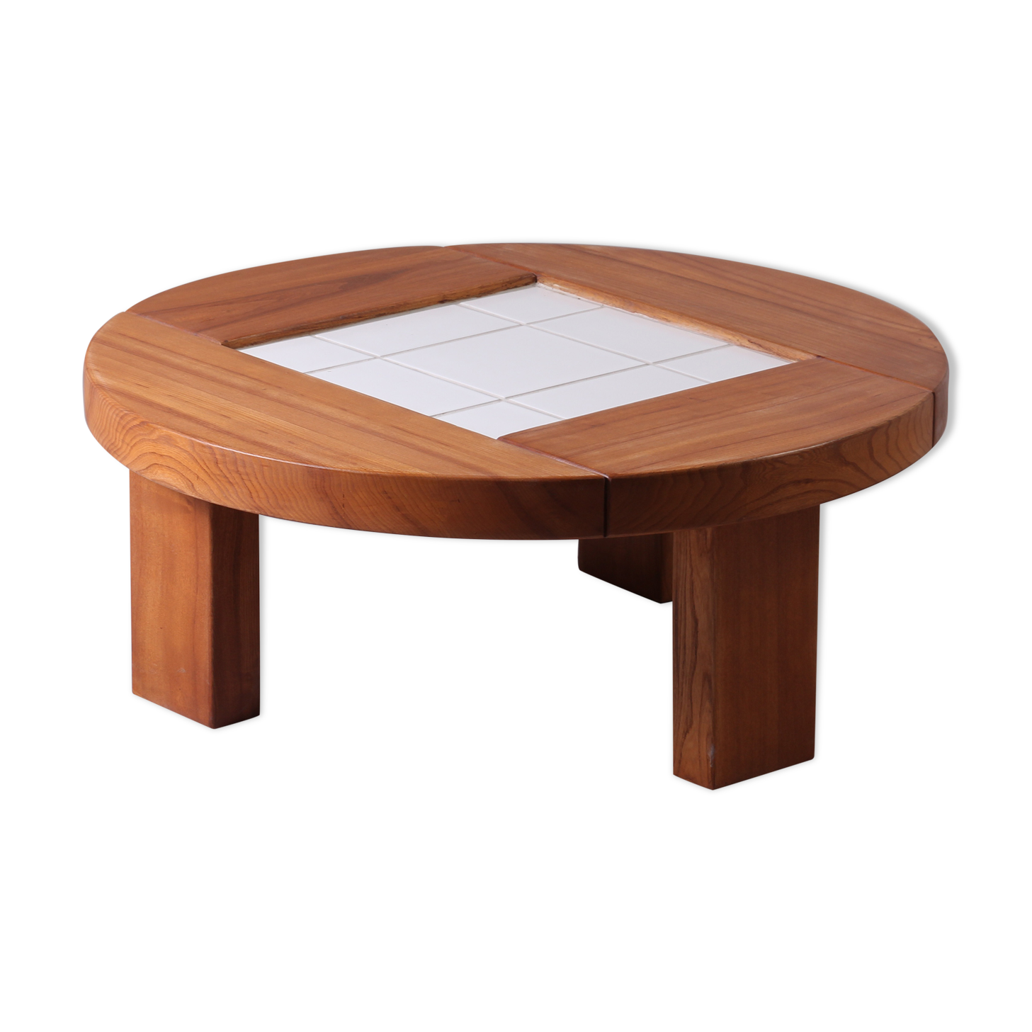 Table basse ronde en orme et céramique