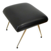 Footrest / stool 1960s with tapered gold legs & faux leather seat