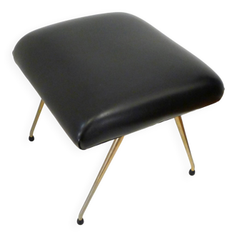 Footrest / stool 1960s with tapered gold legs & faux leather seat