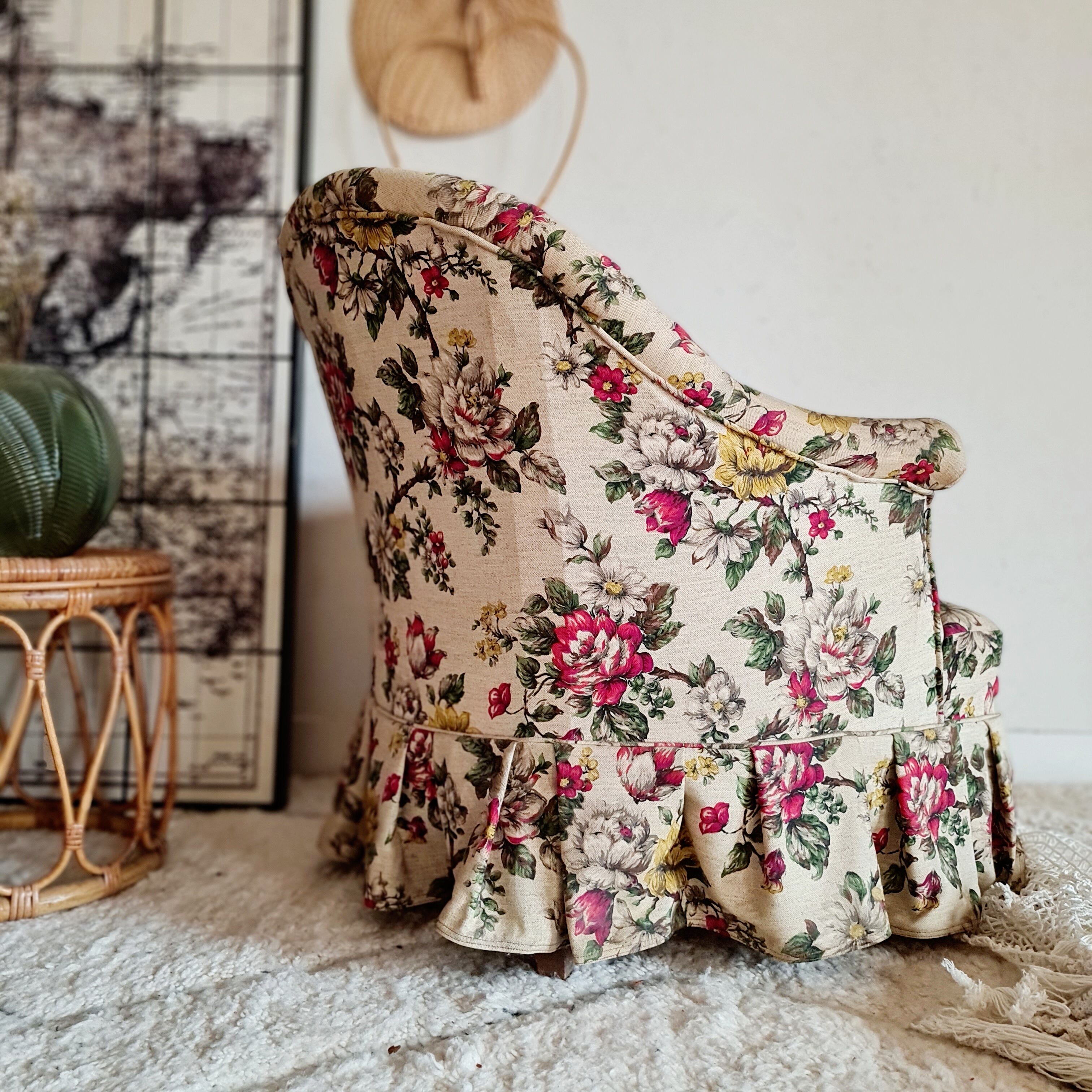 Antique flowered toad armchair