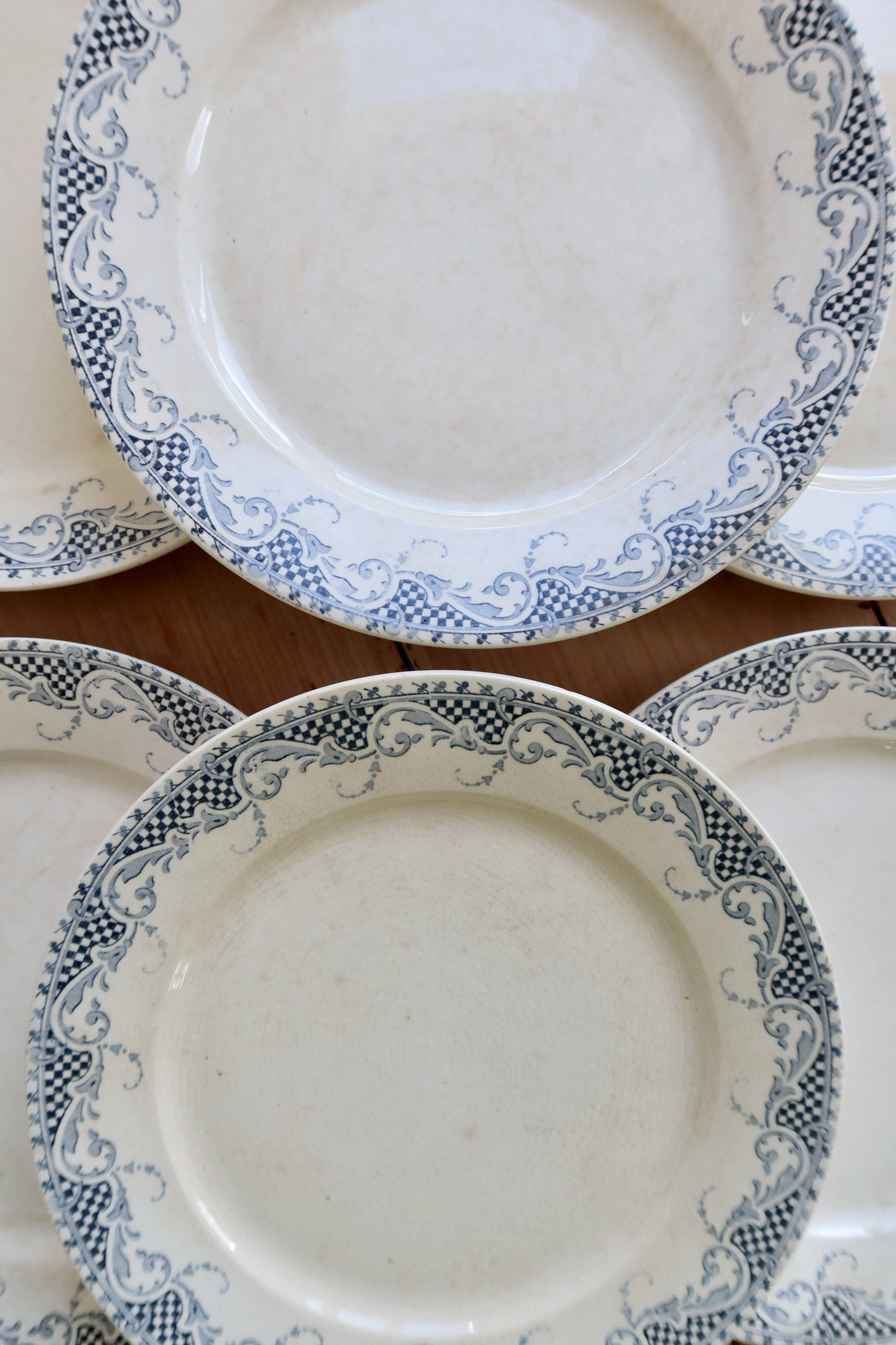 6 flat plates made of ironstone Sarreguemines U&C model Luchon