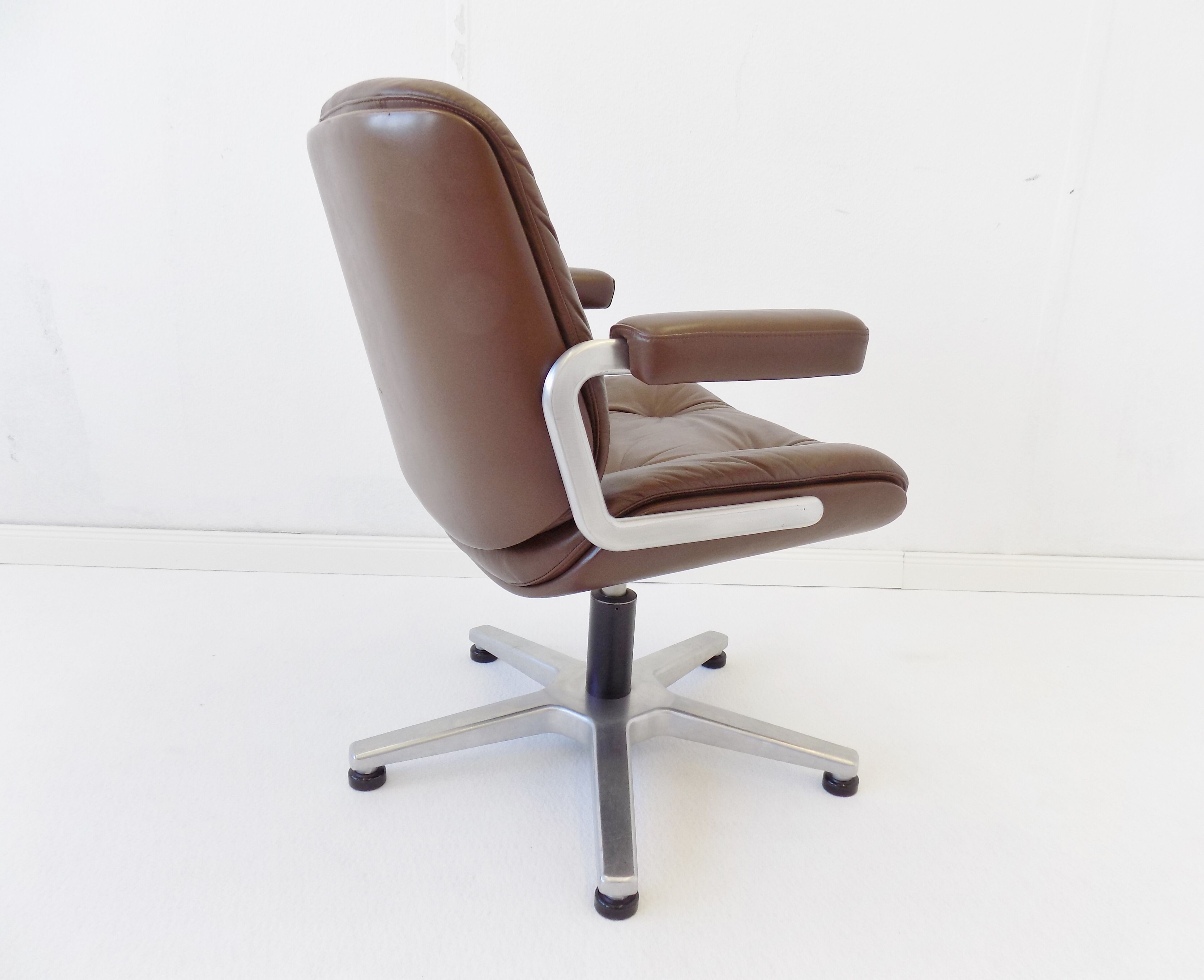 Martin Stoll brown leather office chair by Karl Dittert