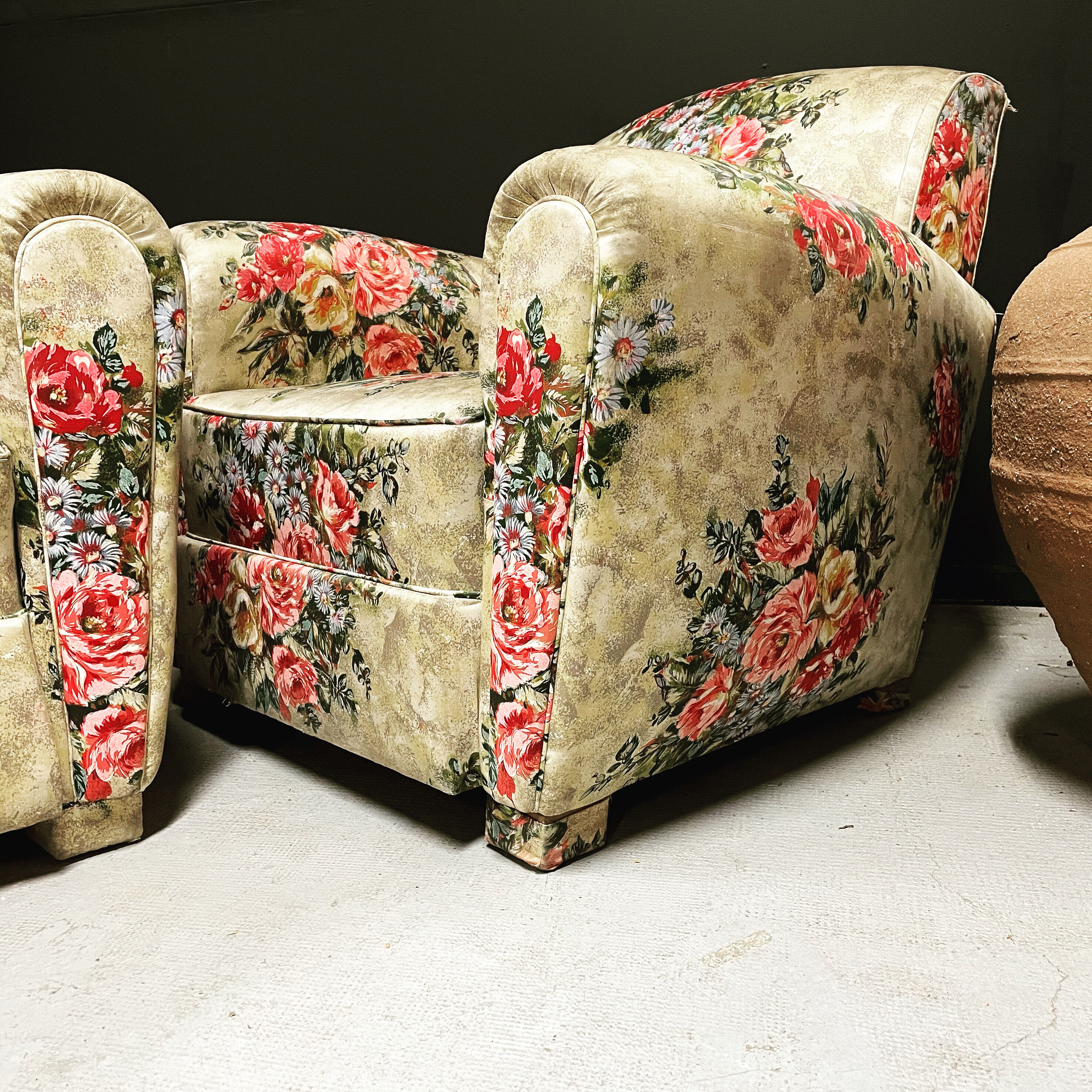 Paire de fauteuils club fleur vintage anglais