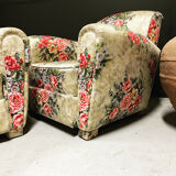 Pair of English vintage flower club armchairs