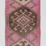 3x10 pink and brown herki runner rug, 307x88cm