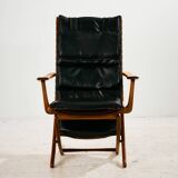 Fauteuil en hêtre avec revêtement en cuir