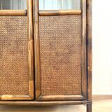 Glass cabinet in bamboo and cane